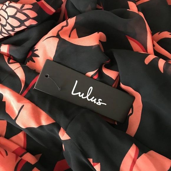 Lulus Highlight of my Life Orange and Black Floral Print Wrap Dress Size Small - Picture 13 of 14